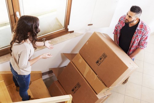 Storage-ready packing boxes arranged for a Mayfair home or office