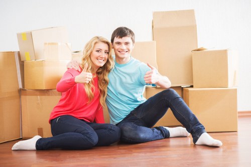 Packing boxes and furniture loaded for a Mayfair relocation