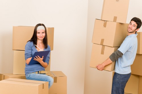 Moving van service handling boxes and furniture near Mayfair